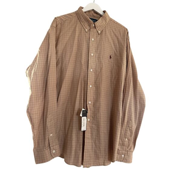NWT Ralph Lauren Men XXL Brown Checkered Polo Button Down Classic Fit Work Gift - Picture 2 of 11